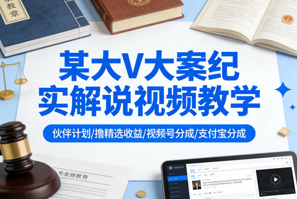 某大V大案纪实解说视频教学，可做伙伴计划、撸精选收益，视频号和支付宝分成计划均可-冒泡网