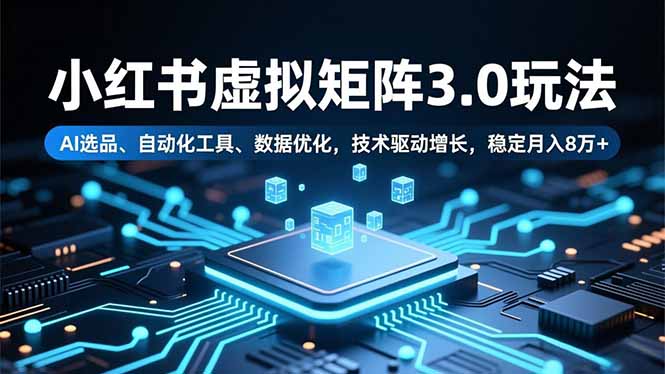 小红书虚拟矩阵3.0玩法，AI选品、自动化工具、数据优化，技术驱动增长，稳定月入8万+-冒泡网