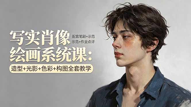 写实肖像绘画系统课：造型+光影+色彩+构图全套教学，配套笔刷+示范+作业点评-冒泡网