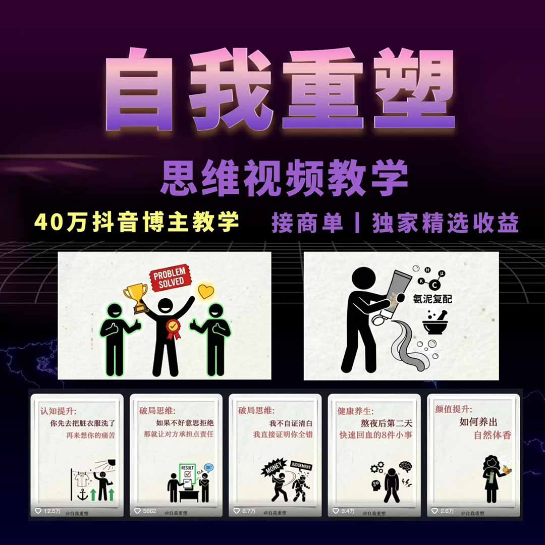 40w博主自我重塑AI思维动画教程，视频剪辑+抠图+音频+封面制作，接商单+独家精选收益