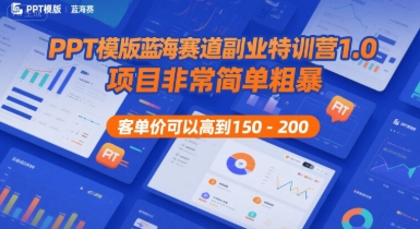 PPT模版蓝海赛道副业特训营1.0，项目非常简单粗暴，客单价可以高到150-200-冒泡网
