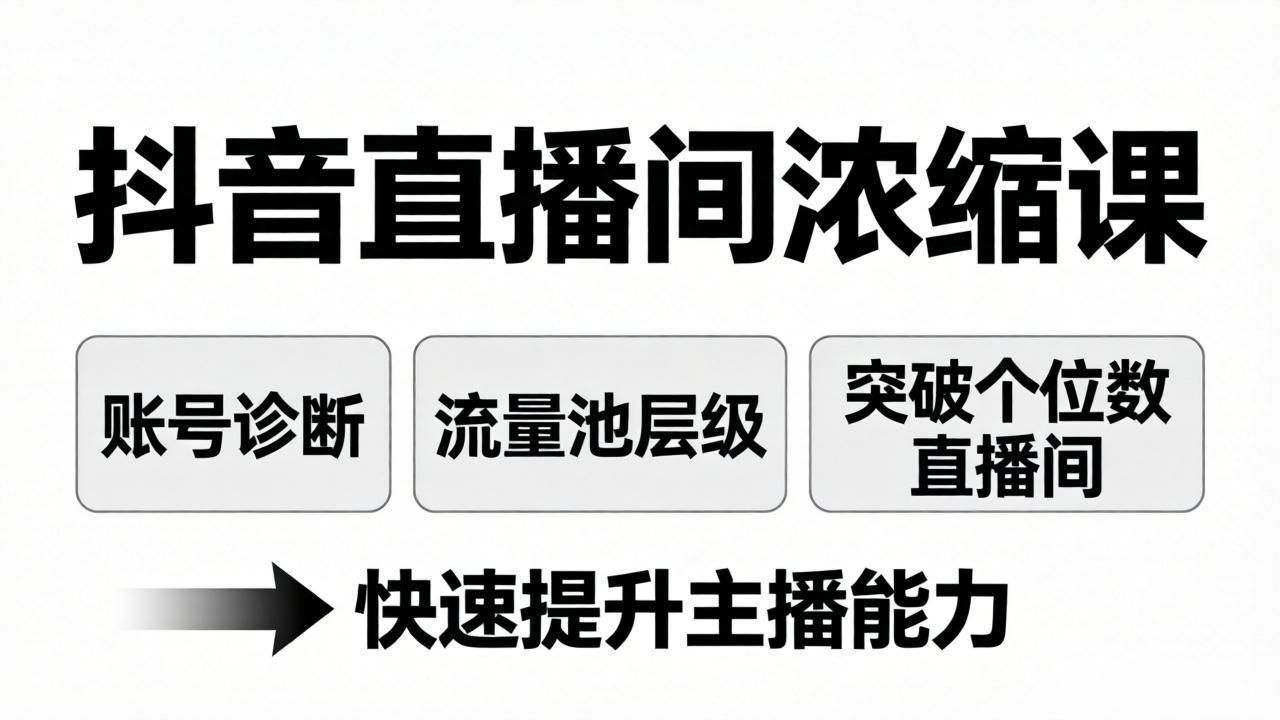 抖音直播间浓缩课：账号诊断+流量池层级，突破个位数直播间，快速提升主播能力-冒泡网