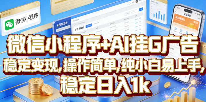 微信小程序+AI挂G广告，稳定变现，操作简单，纯小白易上手，稳定日入1k【揭秘】-冒泡网