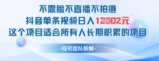 不露脸不直播不拍摄抖音单条视频日入1k+这个项目适合所有人长期积累的项目-冒泡网