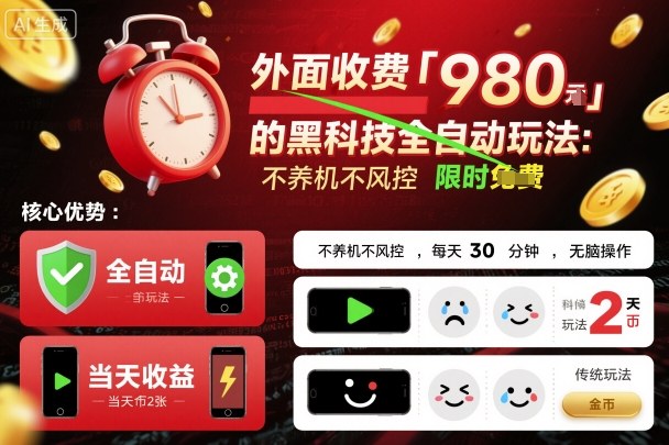 外面收费980的黑科技全自动玩法，不养机不风控，每天30分钟，无脑操作，当天收益2张【揭秘】-冒泡网