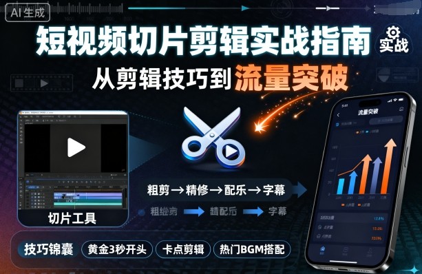 短视频切片剪辑实战指南，从剪辑技巧到流量突破-冒泡网