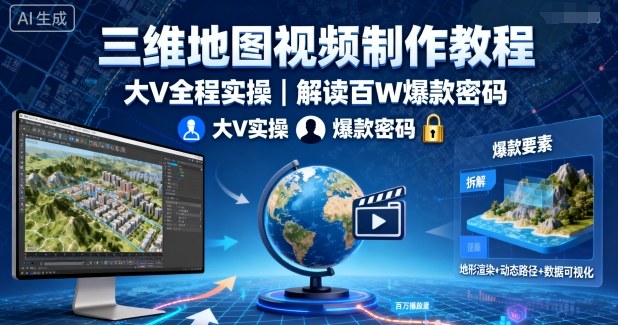 三维地图视频制作教程，大V全程实操，解读百W爆款密码-冒泡网